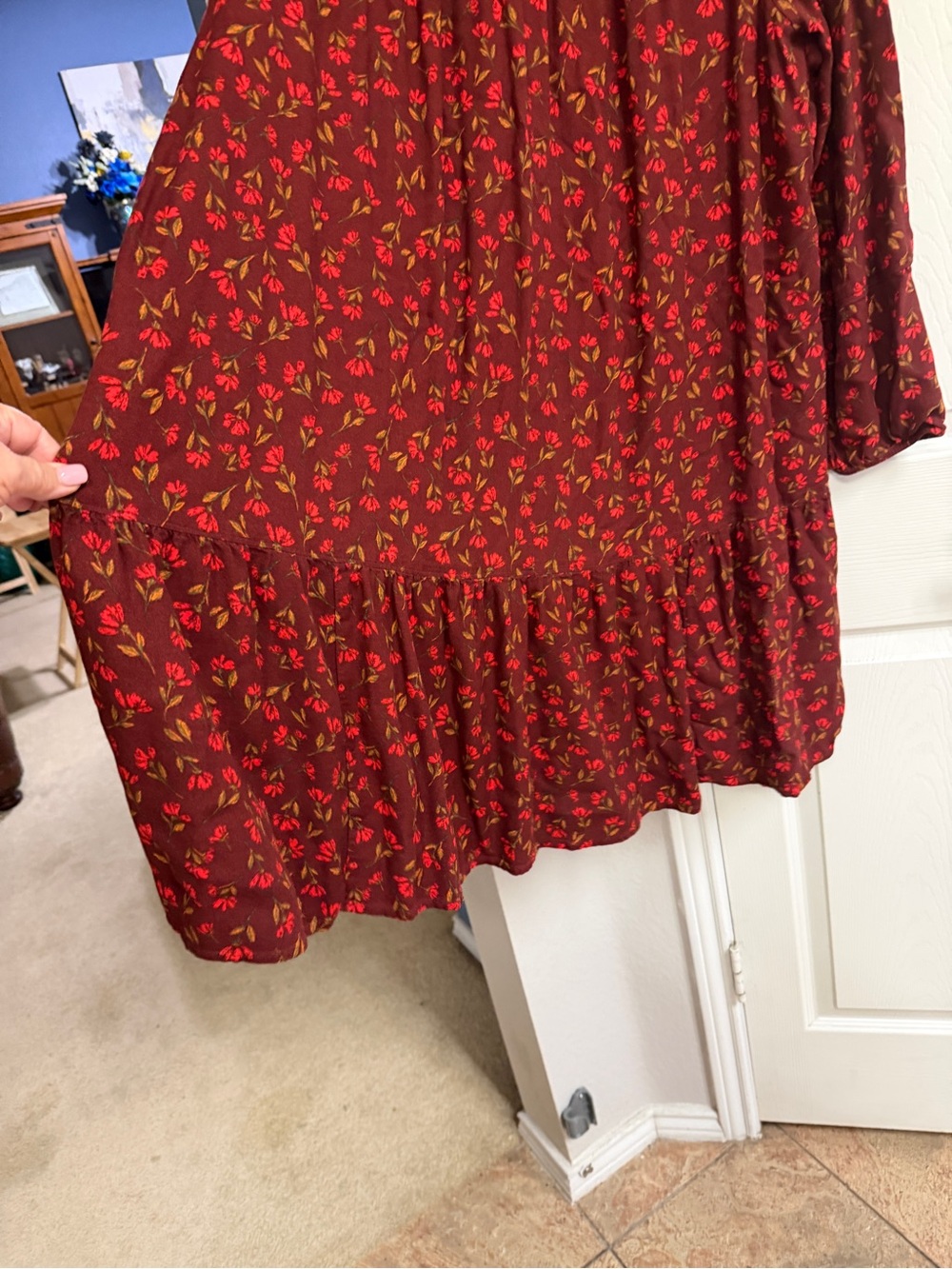 Sonoma Burgundy Floral Long-Sleeve Tiered Dress - Picture 6 of 7